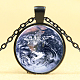 Moon Pattern Flat Round Glass Pendant Necklaces NJEW-N0051-043E-03-1