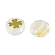 透明なスプレー塗装ガラスビーズ  グリッターパウダーと金メッキの真鍮パーツ  花  透明  12x12x4.5mm  穴：1mm LAMP-N032-04-A06-6