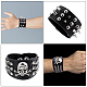 GORGECRAFT 2Pcs 2 Style Punk Studded Bracelet Rock Style Cowhide Leather Cord Bracelets Set with Buckle Rivet Skull Adjustable Wristband for Men Women Halloween Party Cosplay Costume Accessories BJEW-GF0001-09-3