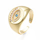 Cubic Zirconia Flat Round with Evil Eye Open Cuff Ring RJEW-N037-007A-3