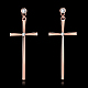 Simple Tin Alloy Czech Rhinestone Long Cross Stud Earrings For Women EJEW-BB10545-RG-2
