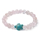 Bracelet extensible en perles de quartz rose naturel et de tortue turquoise synthétique BJEW-JB09699-02-1