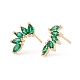 Green Clear Cubic Zirconia Leaf Stud Earrings X-KK-E005-22G-1