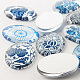 Blue and White Floral Theme Ornaments Glass Oval Flatback Cabochons X-GGLA-A003-18x25-YY-3