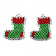 MIYUKI＆TOHO日本のシードビーズ  手作りのペンダント  織機模様  クリスマスの靴下  ミディアムシーグリーン  27x20x2mm  穴：1.5mm SEED-Q037-024-2