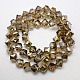 Half Golden Plated Crystal Glass Cube Beads Strands EGLA-F023-E01-2
