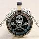 Pretty Skull with Crossbone Pattern Flat Round Glass Pendant Necklaces NJEW-N0051-005A-02-1