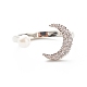 Anello polsino aperto luna con zirconi chiari e finta perla da donna RJEW-A003-01P-2
