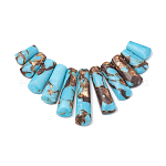 Brins de perles assemblées en bronzite et turquoise synthétique, pendentifs éventails gradués, perles focales, 15~39.5x9~10x5~6mm, Trou: 1.2mm, 11 pièces / kit, 3.93 pouce / brin