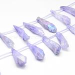 Chapelets de perles de cristal de quartz naturel électrolytique, perles percées, teinte, larme, lilas, 24~31x6~8x4~6mm, Trou: 1.5mm, Environ 25 pcs/chapelet, 14.3 pouce