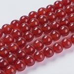 Natürlichen Karneol-Perlen Stränge, gefärbt, Runde, dunkelrot, 8 mm, Bohrung: 1 mm