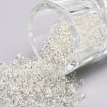 12/0 Glass Seed Beads, Silver Lined Round Hole, Round, White, 2mm, Hole: 1mm, about 30000 beads/pound