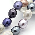 Oval Shell Pearl Bead Strands, Mixed Color, 15x13x12mm, Hole: 1mm, about 27pcs/strand, 15.7 inch