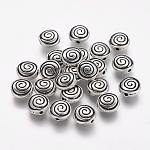 Tibetan Style Alloy Flat Round Carved Vortex Beads, Cadmium Free & Lead Free, Antique Silver, 8x4mm, Hole: 1.5mm