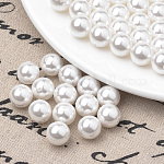 Fili di perle finte di plastica ecologica, grande lucentezza, grado a, tondo, bianco, 10mm, Foro: 1.8 mm, circa 110pcs/filo, 43.3 pollice