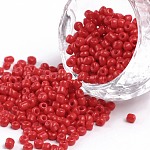 Perles de rocaille en verre, rouge, 8/0, 3mm, Trou: 1mm, environ 10000 pcs / sachet 