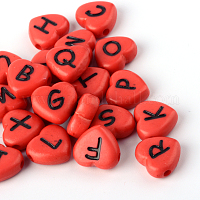 Transparent Pink Acrylic Beads, Horizontal Hole, Mixed Letters