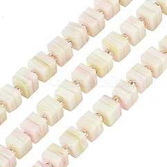 Hebras de cuentas de murano nepales hechas a mano, Forma de caja de cubo 3d, blanco floral, 5.5x6x5.5mm, agujero: 1 mm, aproximamente 51~53 pcs / cadena, 15.59''~16.26'' (39.6~41.3 cm)