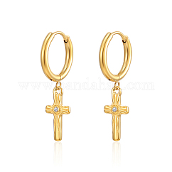 Boucles d'oreilles croix en acier inoxydable 304 avec strass pour femme