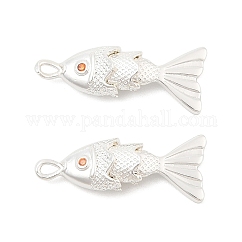 Latón micro pavimenta claro colgantes de circonio cúbico, charms de pescado, plata, 22x9x5mm, agujero: 1 mm
