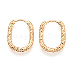 Boucles d'oreilles créoles en acier inoxydable 304, ovale texturé, véritable 18k plaqué or, 21.5x16x2.5mm