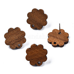Risultati di orecchini a bottone in legno di noce, con foro e perno in acciaio inox 304, fiore, Perù, 16.5x16.5mm, Foro: 1.6 mm, ago :0.7mm