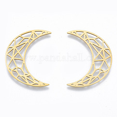201 eslabones de unión de filigrana de acero inoxidable, luna, dorado, 35x26x1mm