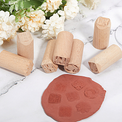 6 Stück 6 Arten runde Holzformen für traditionellen chinesischen Mondkuchen&nbsp;AJEW-CA0004-23