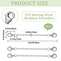 3 extensor de cadena de cable de plata de ley.&nbsp;STER-CN0001-29