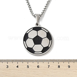 Collar con colgante de fútbol de acero inoxidable 201 con esmalte negro y cadena tipo caja.&nbsp;NJEW-H055-05P