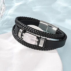 Bracelets multi-rangs en quartz rose naturel et cuir microfibre tressé pour femmes et hommes&nbsp;GG-CBAEA55-01D