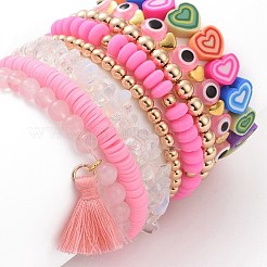 8pcs Liebesthema natürlicher Rosenquarz & synthetischer Hämatit & Opalit-Quasten-Charm-Armband-Sets&nbsp;BJEW-JB08947
