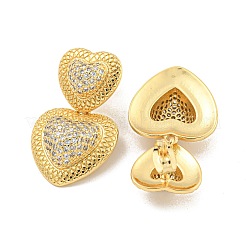 Pendientes colgantes con circonita cúbica transparente y pavé de latón en forma de corazón&nbsp;EJEW-M258-27G