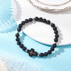 2 bracelet extensible en pierre de lave naturelle&nbsp;BJEW-JB11832
