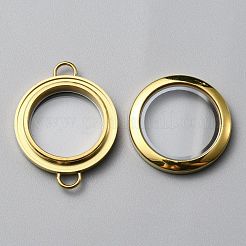 Dijes de conector de medallón flotante de acero inoxidable 304 redondos y planos&nbsp;FIND-WH0032-57G-02
