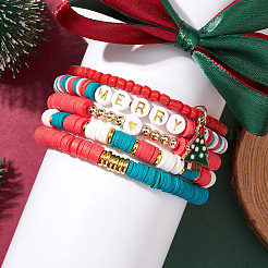 5 Stück 5 Stile Weihnachten handgemachte Polymer Clay Perlen Stretch Armbänder Sets&nbsp;BJEW-TA00489