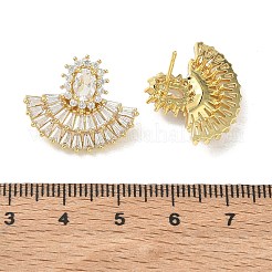 Orecchini a perno da donna a forma di ventaglio in ottone e zirconi cubici trasparenti&nbsp;KK-CBA36A2-13G