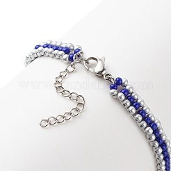Bracelet à maillons en mauvais œil tressé en graines de verre pour femme&nbsp;BJEW-JB08398-01