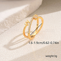 Klassische Messing-Fingerringe mit Mikropflaster und klarem Zirkonia&nbsp;QN8130-2