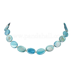 Colliers de perles ovales plates en coquillage d'eau douce naturel de couleur ab&nbsp;NJEW-JN06679