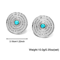 Pendientes de botón de acero inoxidable 304 y turquesa sintética para mujer&nbsp;WG6A352-01