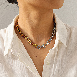 Collares de cadena de eslabones mixtos de acero inoxidable 304 de dos tonos&nbsp;WG1584D-01
