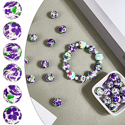 30 pièce de perles focales en silicone rondes imprimées avec un motif floral&nbsp;SIL-SC0002-84J