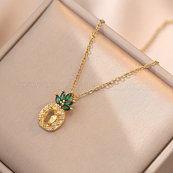 Ananas Edelstahl Strass Anhänger Halskette & Ohrstecker & Fingerring Set&nbsp;WG65275-04
