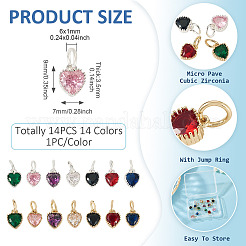 14 Stück 14 Farben Messing Micro Pave Zirkonia Anhänger&nbsp;KK-TA0002-09