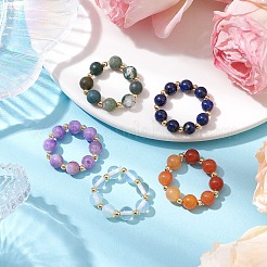 5 Stück 5 Stile natürlicher weißer Jade & indischer Achat & Lapislazuli & roter Aventurin & Opalit Stretchringe&nbsp;RJEW-JR00760