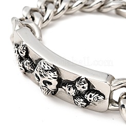 Bracciale rettangolare con maglie a forma di teschio in acciaio inossidabile 304 anti-ossidazione con catene a maglie per uomo e donna&nbsp;BJEW-E009-24P