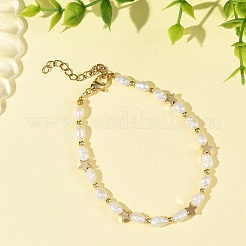 Armbänder aus natürlichen Süßwasserzuchtperlen und Messingperlen für Damen&nbsp;BJEW-JB14155