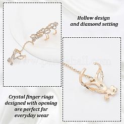 2 stücke 2 farben kristall strass blume volle finger ring hand kette&nbsp;RJEW-AN0001-03