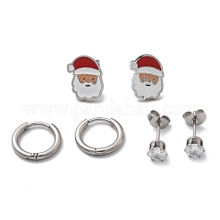 3 paire de boucles d'oreilles créoles et clous d'oreilles de Noël en acier inoxydable 304 pour femmes&nbsp;EJEW-K279-16P-04